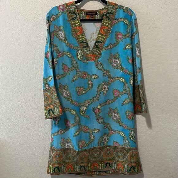 MARCHESA VOYAGE 100% Silk Paisley Print Shift Dress, Size 10 - Picture 1 of 11